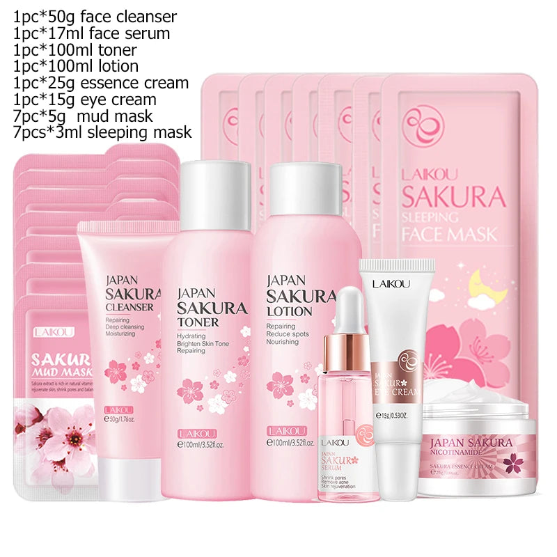 Sakura Complete Skin Care Set – 18 or 20 PCS Korean Glow Box