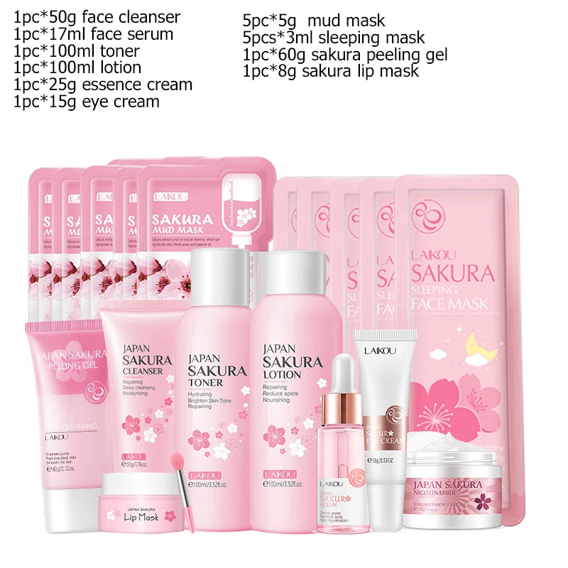 Sakura Complete Skin Care Set – 18 or 20 PCS Korean Glow Box